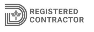 A logo for a registered contractor with a maple leaf on it.