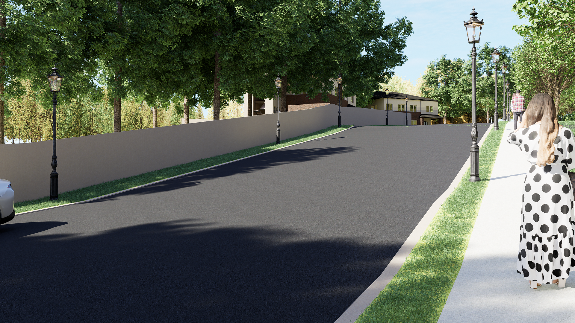 An artist 's impression of a house with a wooden fence in front of it.