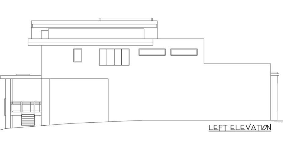 A black and white drawing of a house with a loft.