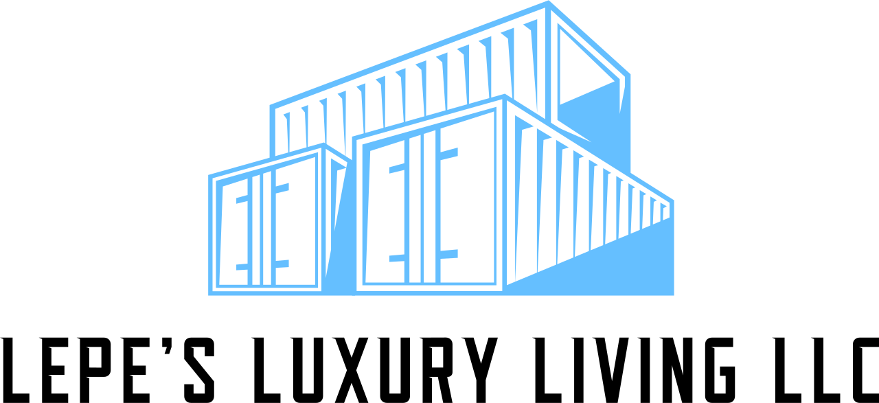A blue and white logo for a company called lepe 's luxury living llc.