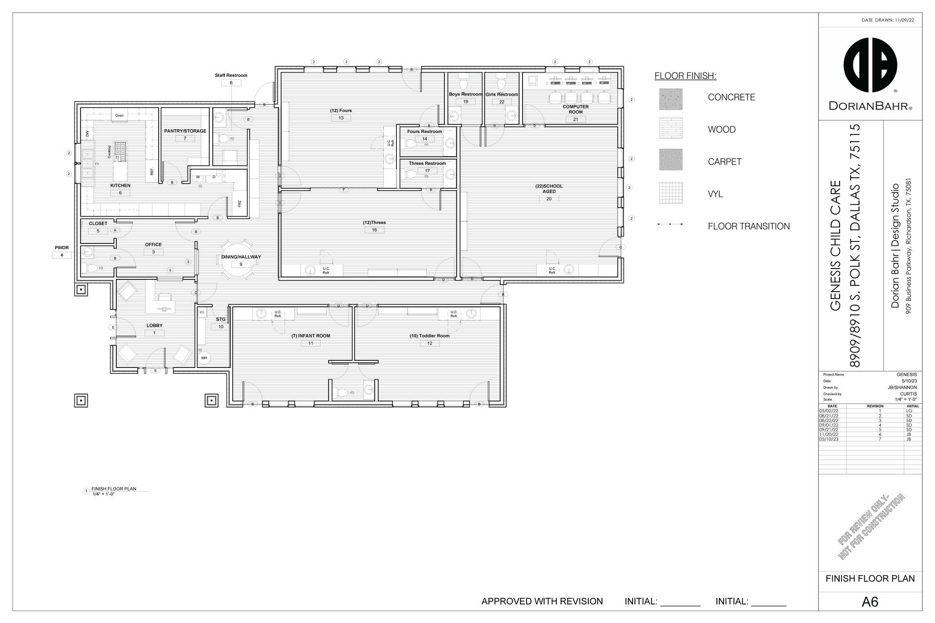 A black and white floor plan of a childcare facility.