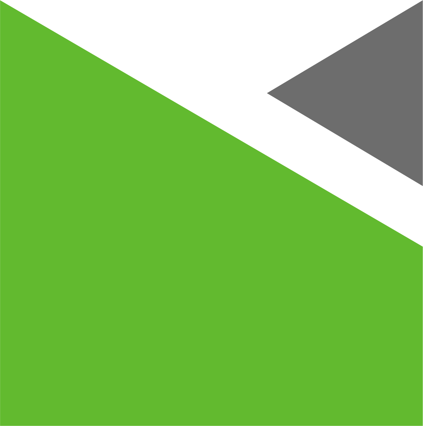 A green , white and gray triangle on a white background.