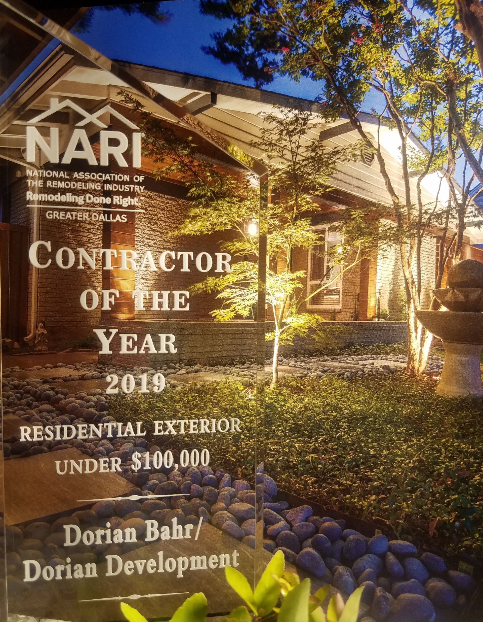 A picture of a contractor of the year award