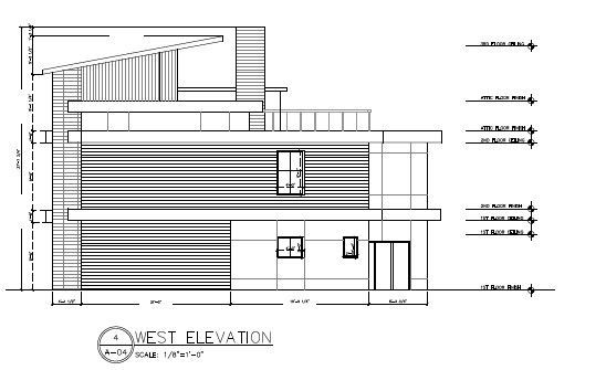 A black and white drawing of a house 's west elevation
