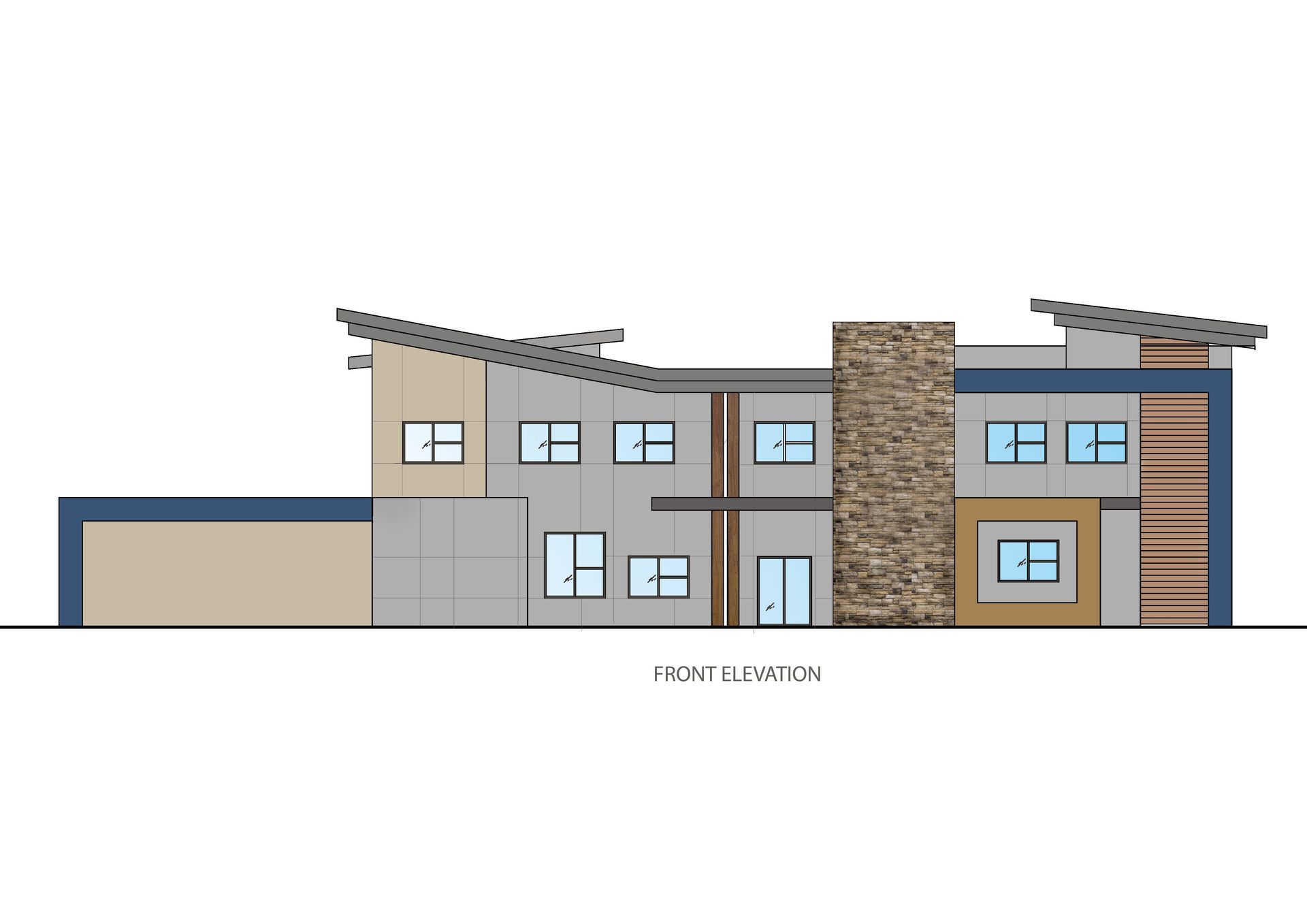 A drawing of a house with a lot of windows