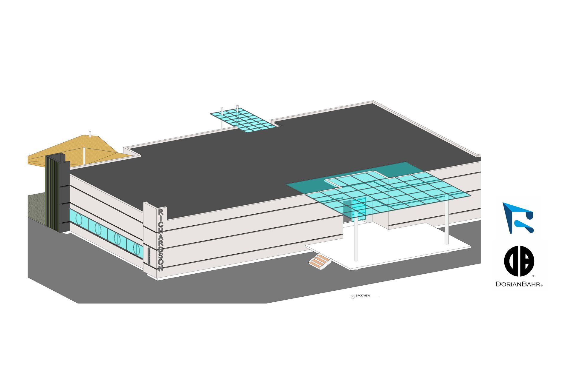 A 3d model  drawings of a chamber of commerce office