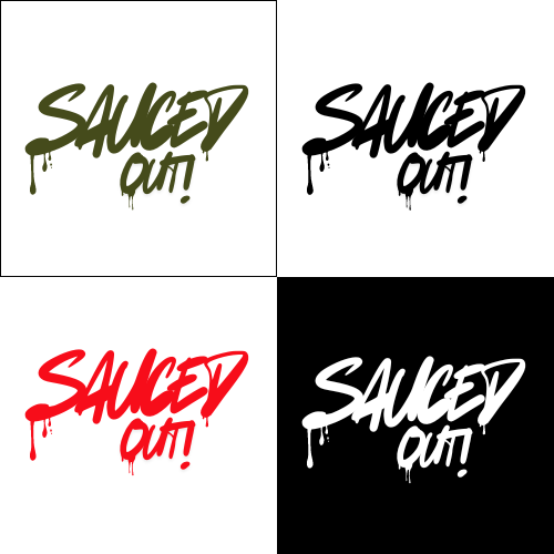 Four different versions of the sauced out logo