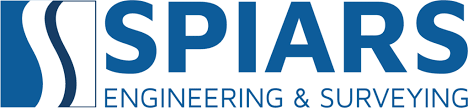 A blue and white logo for spiars engineering and surveying