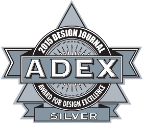 A badge that says 2015 design journal adex award for design excellence silver