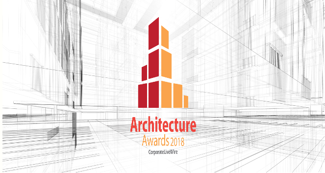 A logo for the architecture awards with a building in the background.