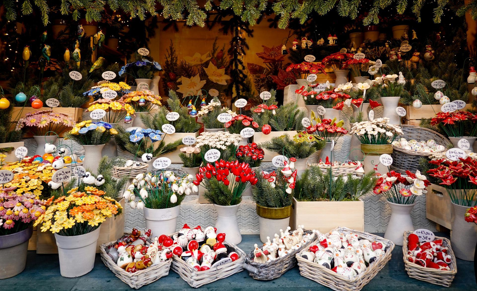 A bunch of potted flowers are sitting on a table