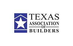 The logo for the texas association of builders is a blue square with a white star in the middle.