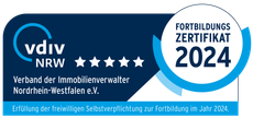 Ein blaues Schild mit der Aufschrift vdiv nrw