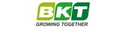 The bkt logo is green and white and says growing together