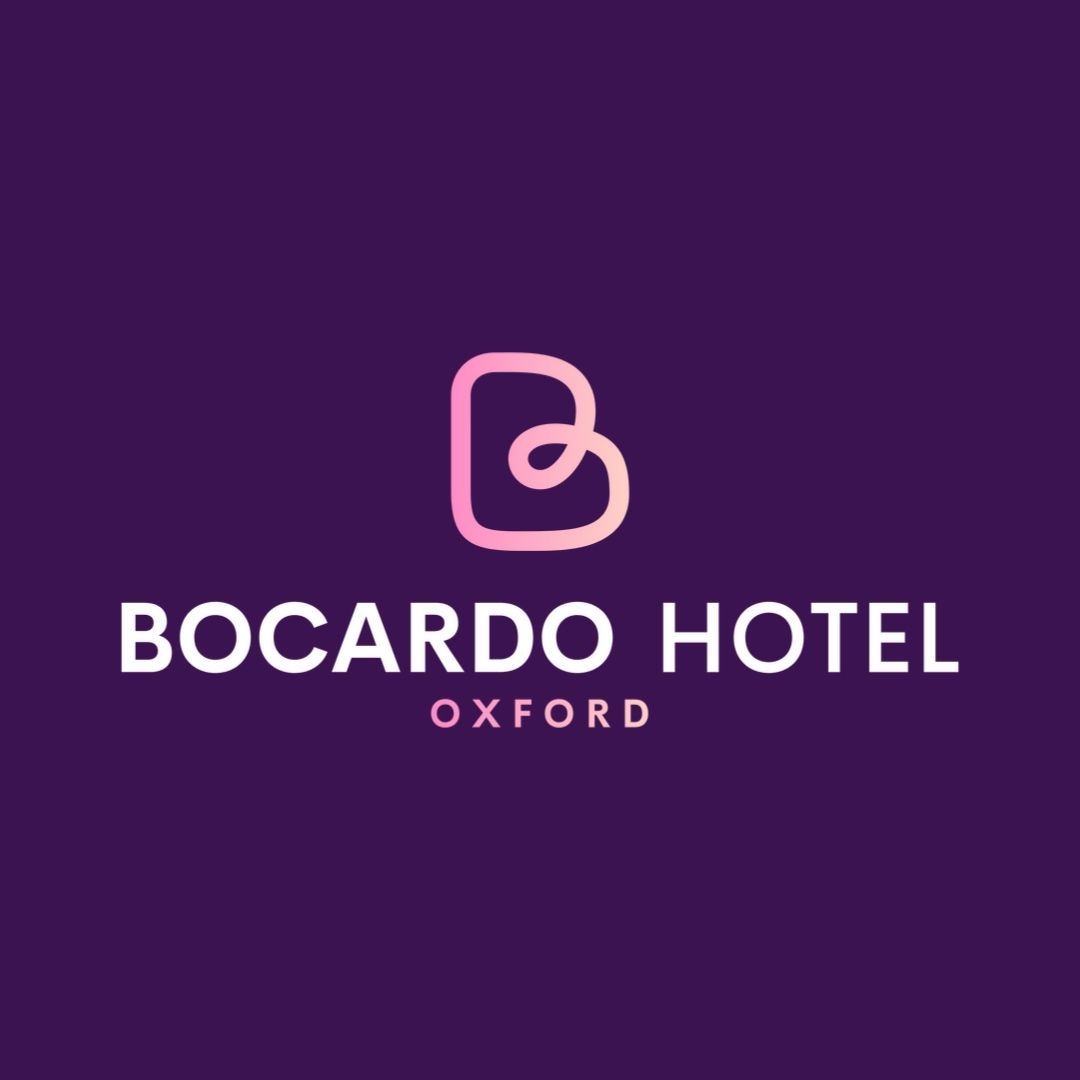Logo for the Bocardo Hotel Oxford featuring a stylized pink letter 