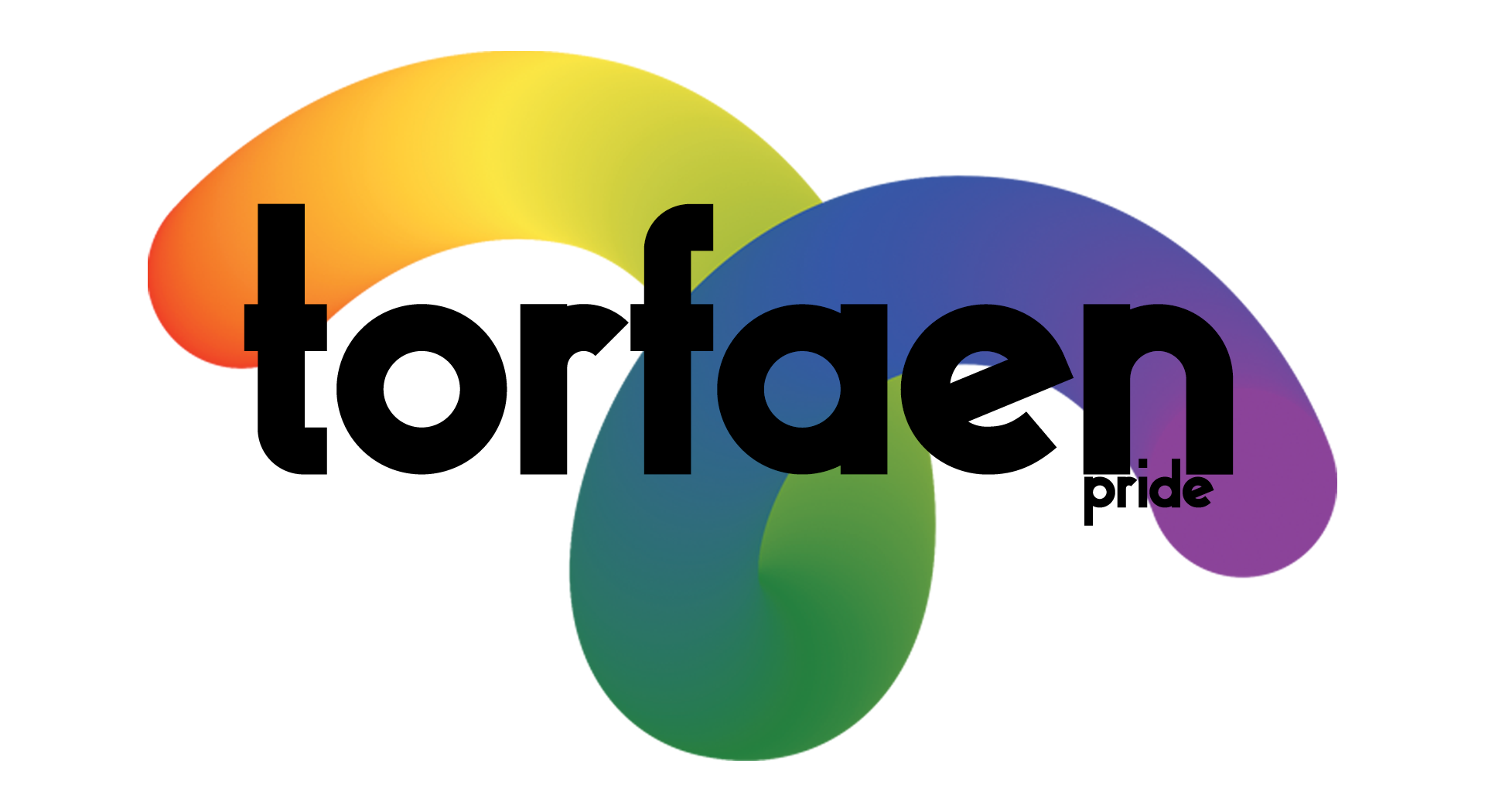 A logo for torfaen pride with a rainbow in the middle