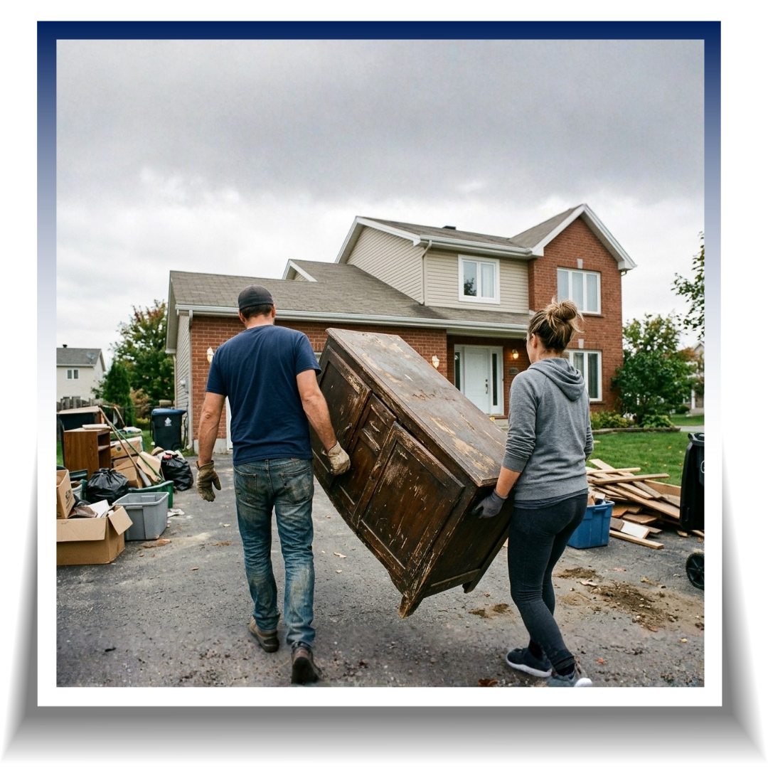 An image of two persons carrying a junk cabinet