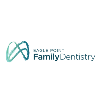 Logo for Eagle Point Family Dentistry: blue and green dental symbol and text.
