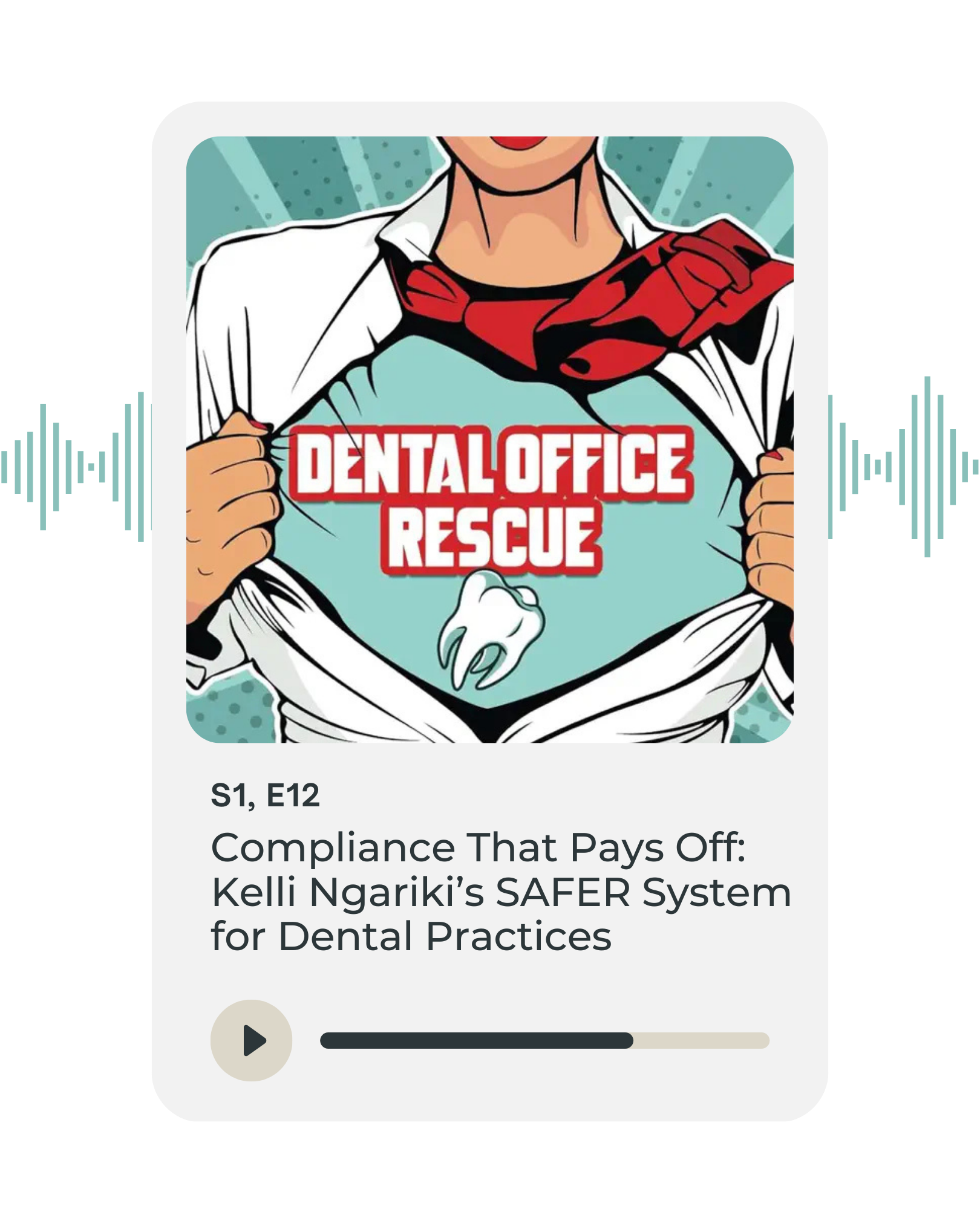 Podcast cover: A woman in a lab coat tears it open, revealing a 