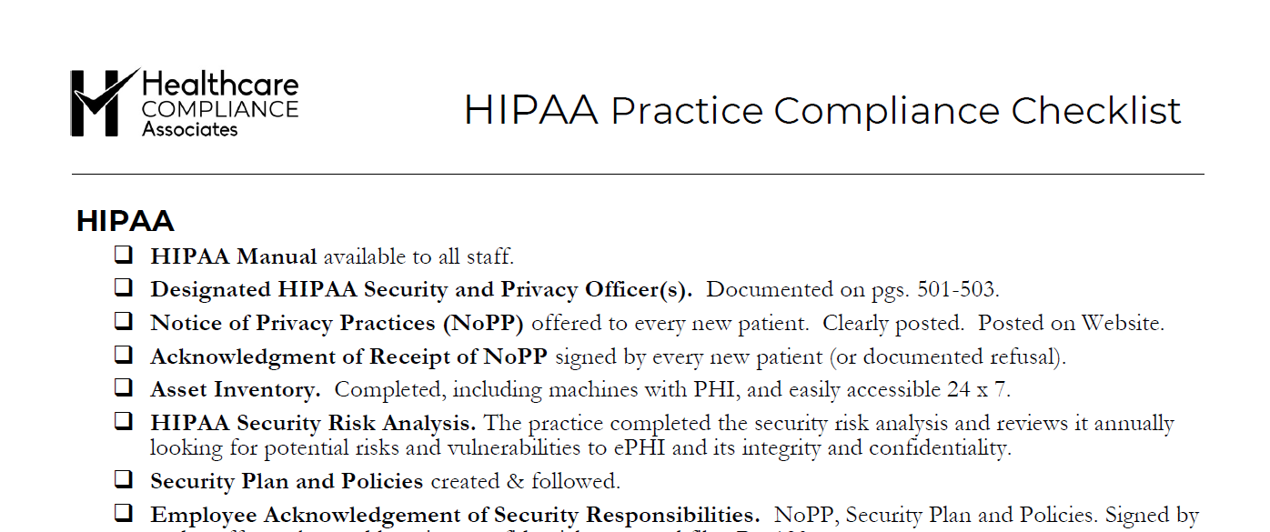 HIPAA Checklist