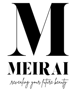 Black and white logo: large "M" above the word "MEIRAI" and the tagline "revealing your future beauty".