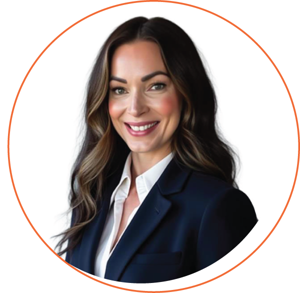 Smiling woman with short blonde hair, wearing a blue-green shirt and layered necklace, outdoors.