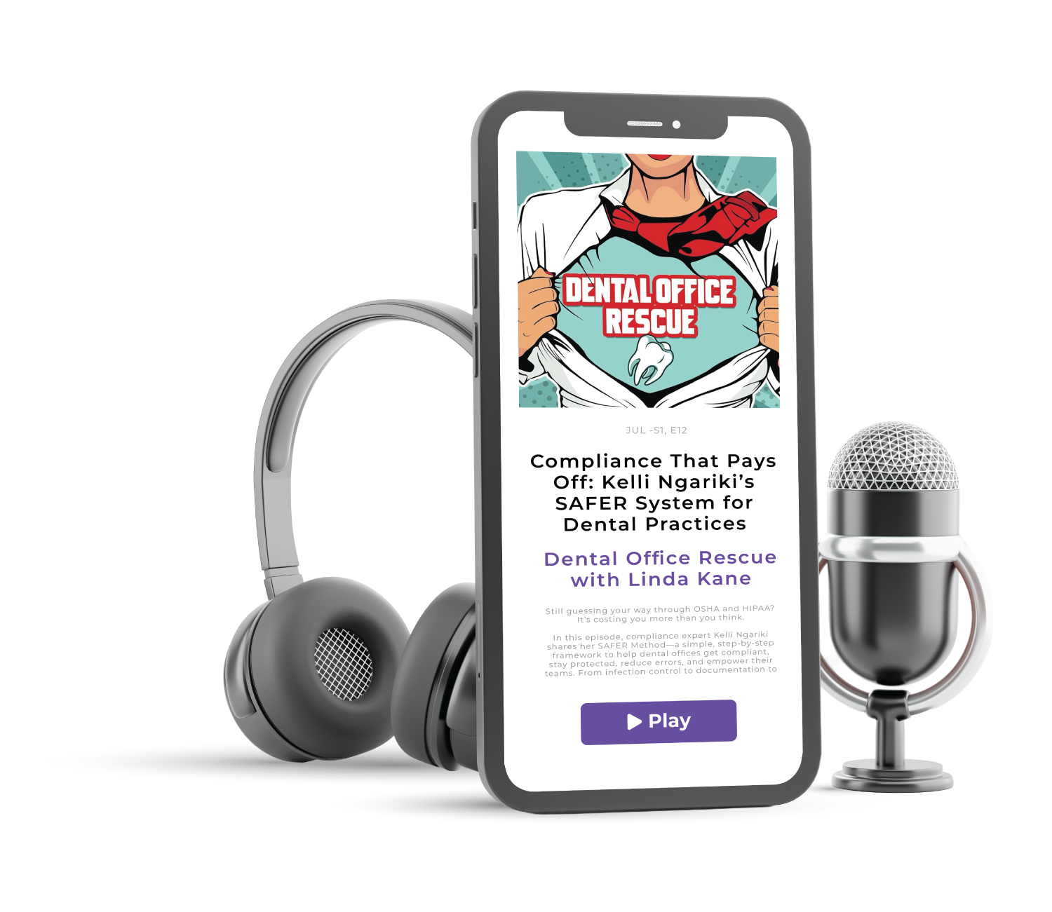 Podcast cover: A woman in a lab coat tears it open, revealing a 