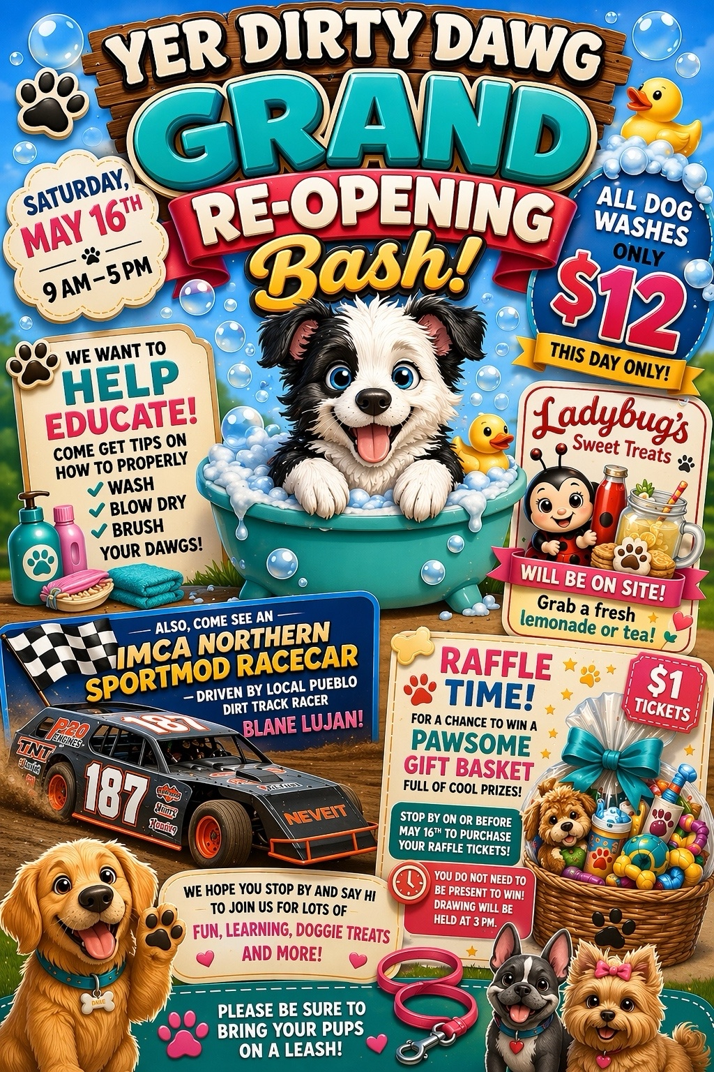 Grand Re-Opening Bash - Saturday May 16th, 9AM-5PM - All dog washes $12!