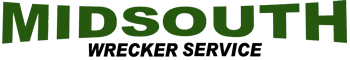 The logo for midsouth wrecker service is green and black