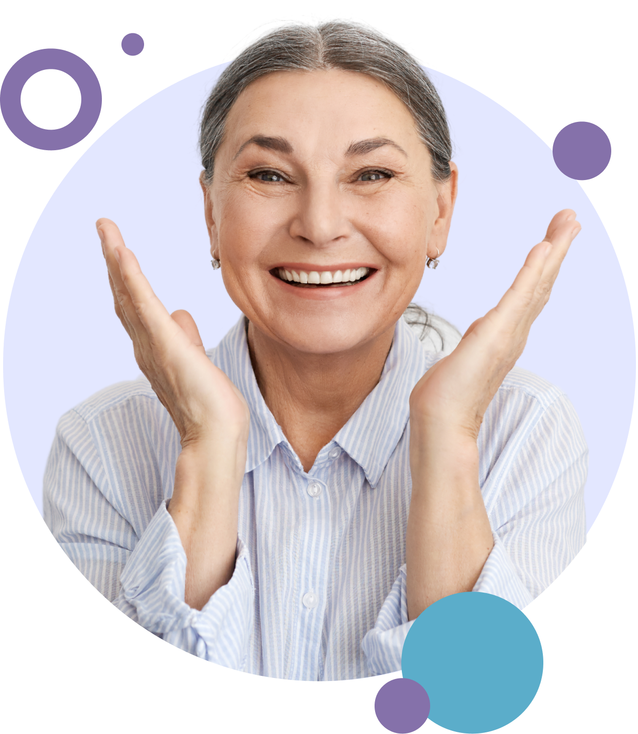 Middle aged woman smiling with dental implants