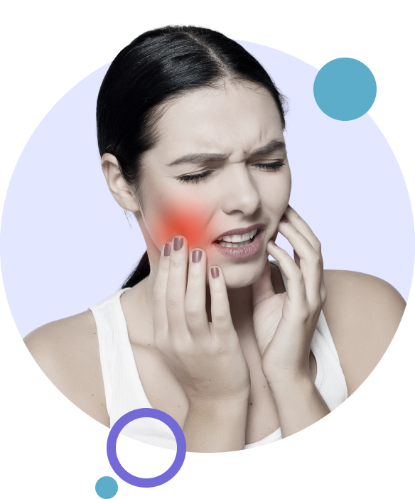 Picture of a woman having a toothache who needs a tooth extraction