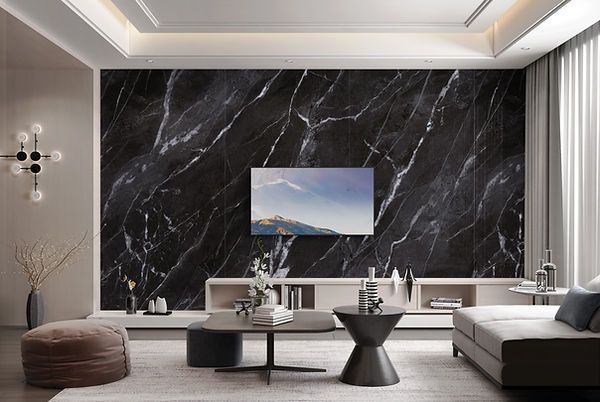Black Marbled Wall Living Room