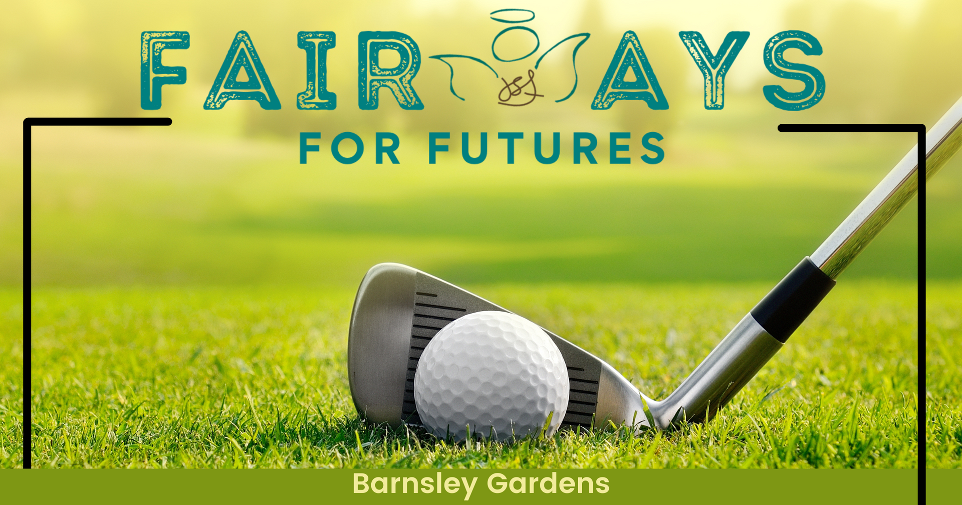 a banner for the fairways for futures golf tournament with a golf club an d ball in green grass.