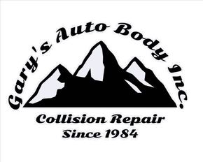Logo for Gary&rsquo;s Auto Body Inc. with mountain graphic and text &ldquo;Collision Repair Since 1984&rdquo;