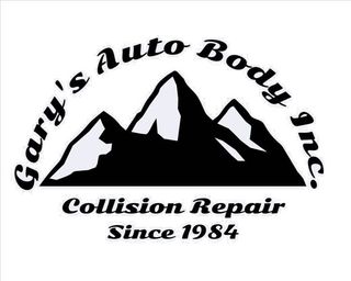 Logo for Gary&rsquo;s Auto Body Inc. with mountain graphic and text &ldquo;Collision Repair Since 1984&rdquo;