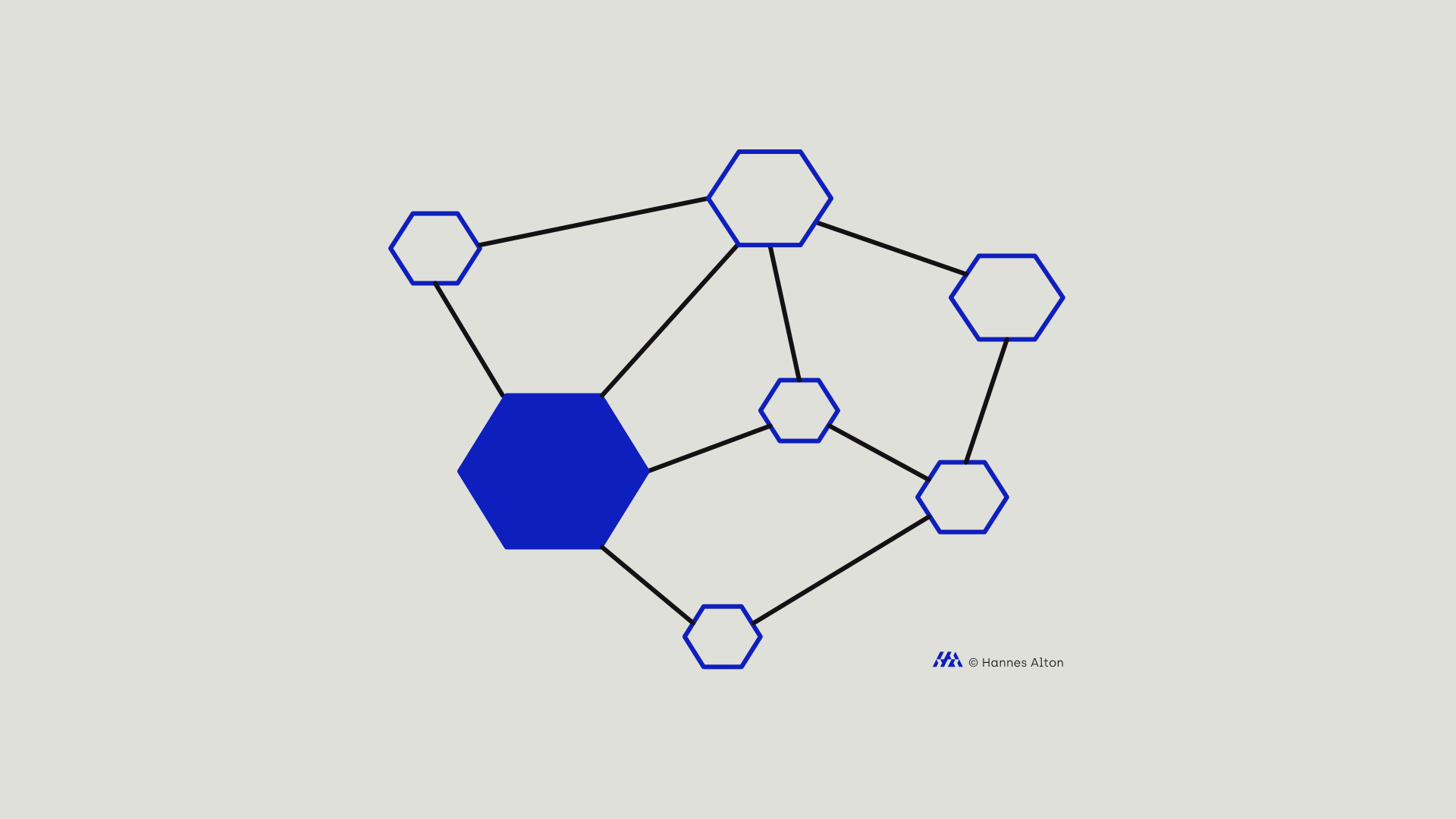 Hexagon graphic showing connected units to illustrate organizational structure and design.