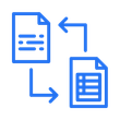 A blue icon of two sheets of paper with arrows pointing in opposite directions.