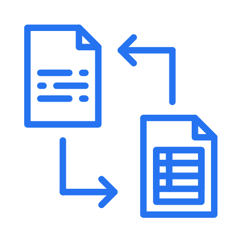 A blue icon of two sheets of paper with arrows pointing in opposite directions.