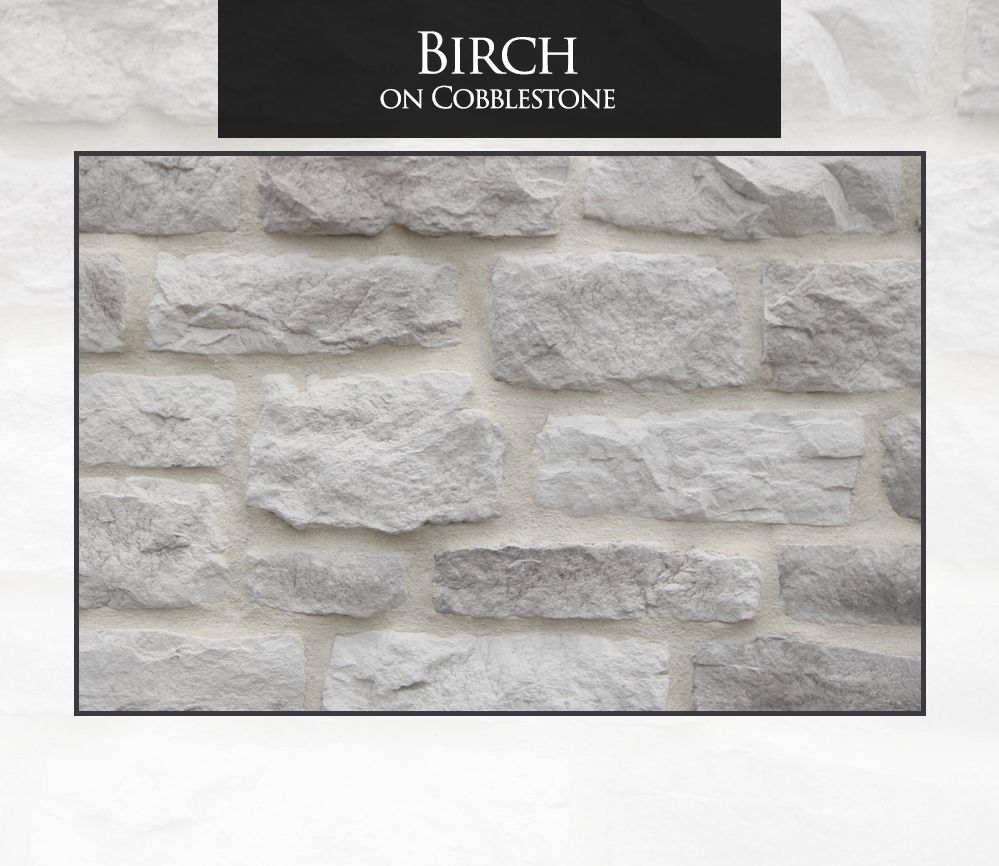Birch stone on cobblestone background, light grey color.
