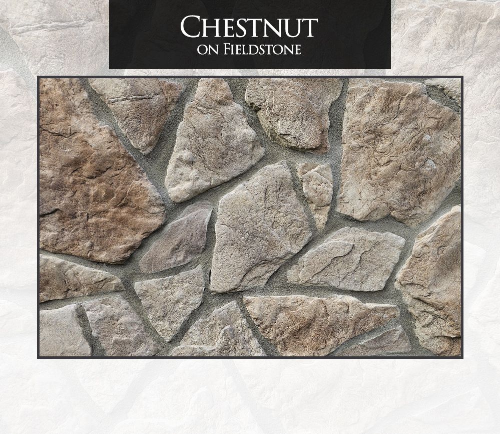 A picture of a chestnut on fieldstone stone wall