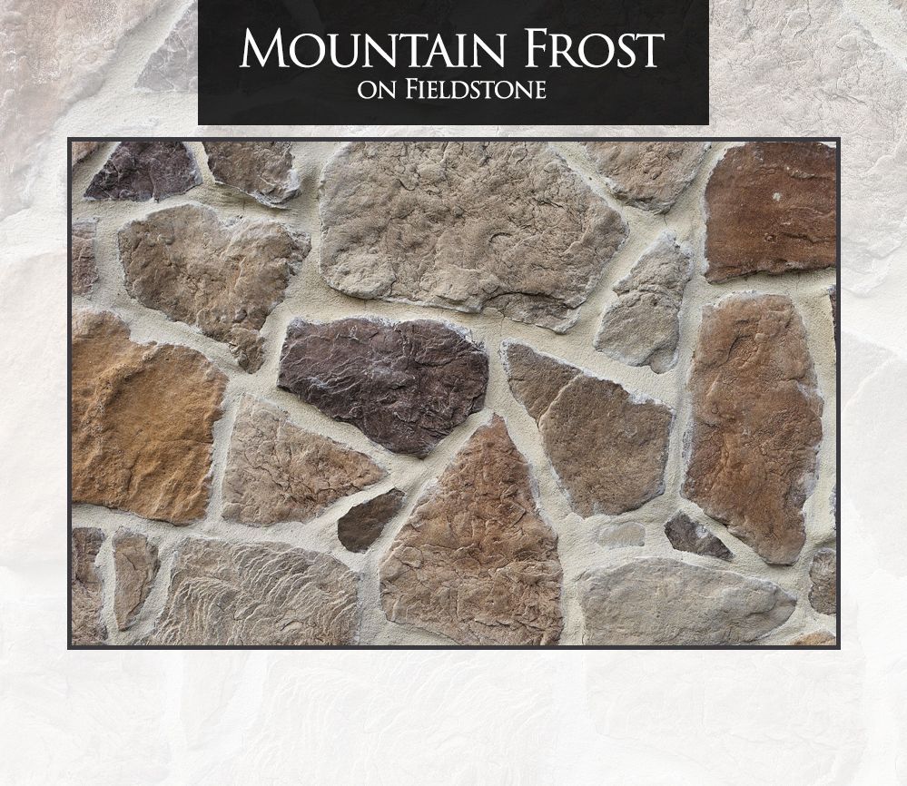 A picture of a mountain frost on fieldstone stone wall