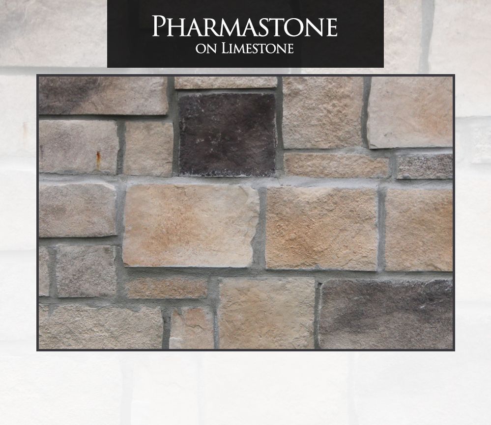 Stone wall in shades of tan, brown, and gray with the text 