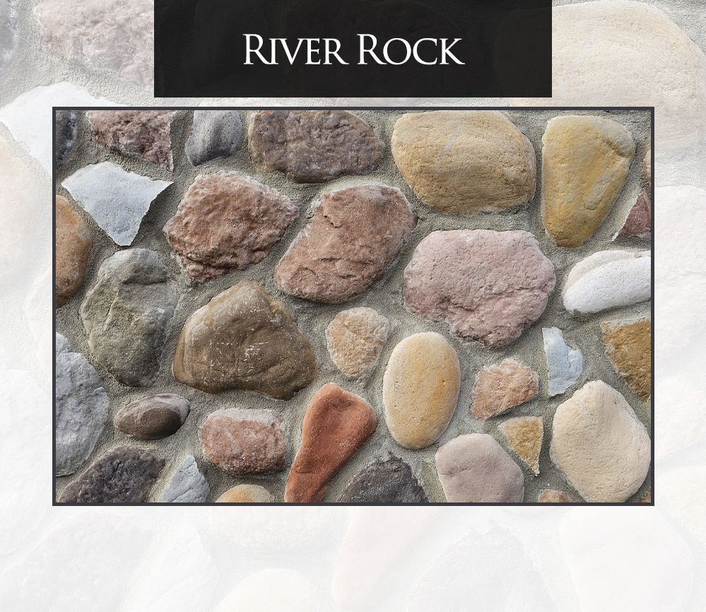 A picture of a river rock stone wall