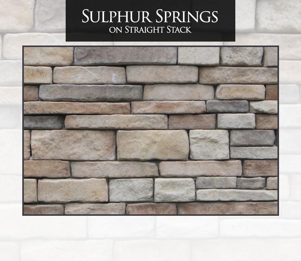 Sulphur Springs straight stack stone wall with various beige, tan, and grey tones.