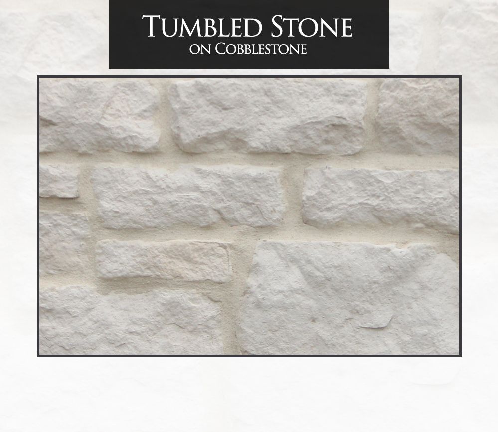 White tumbled stone brickwork.