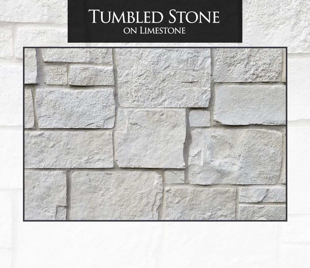 A picture of a tumbled stone on limestone wall
