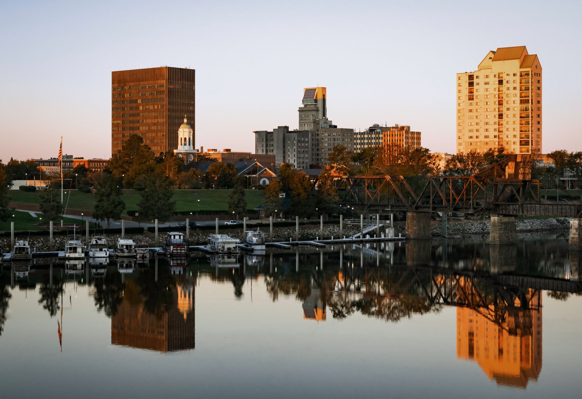 Commercial and residential buildings along the water in Augusta, Georgia