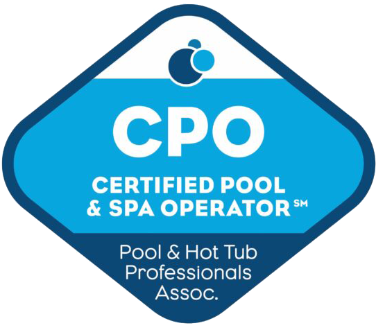 A certified pool and spa operator badge from the pool and hot tub professionals association