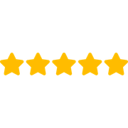 Five yellow stars are lined up in a row on a white background.