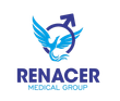 Un logotipo para el grupo médico renacer con un pájaro y una flecha.